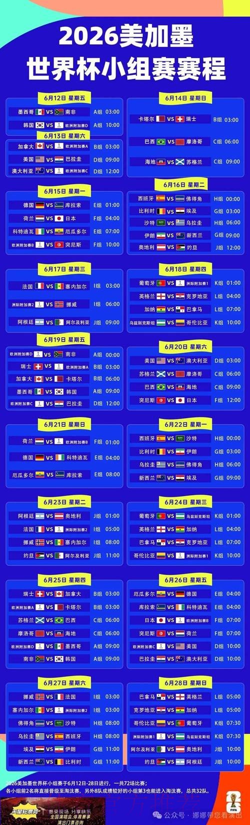 2026世界杯每日赛程一览最新时间表怎么查